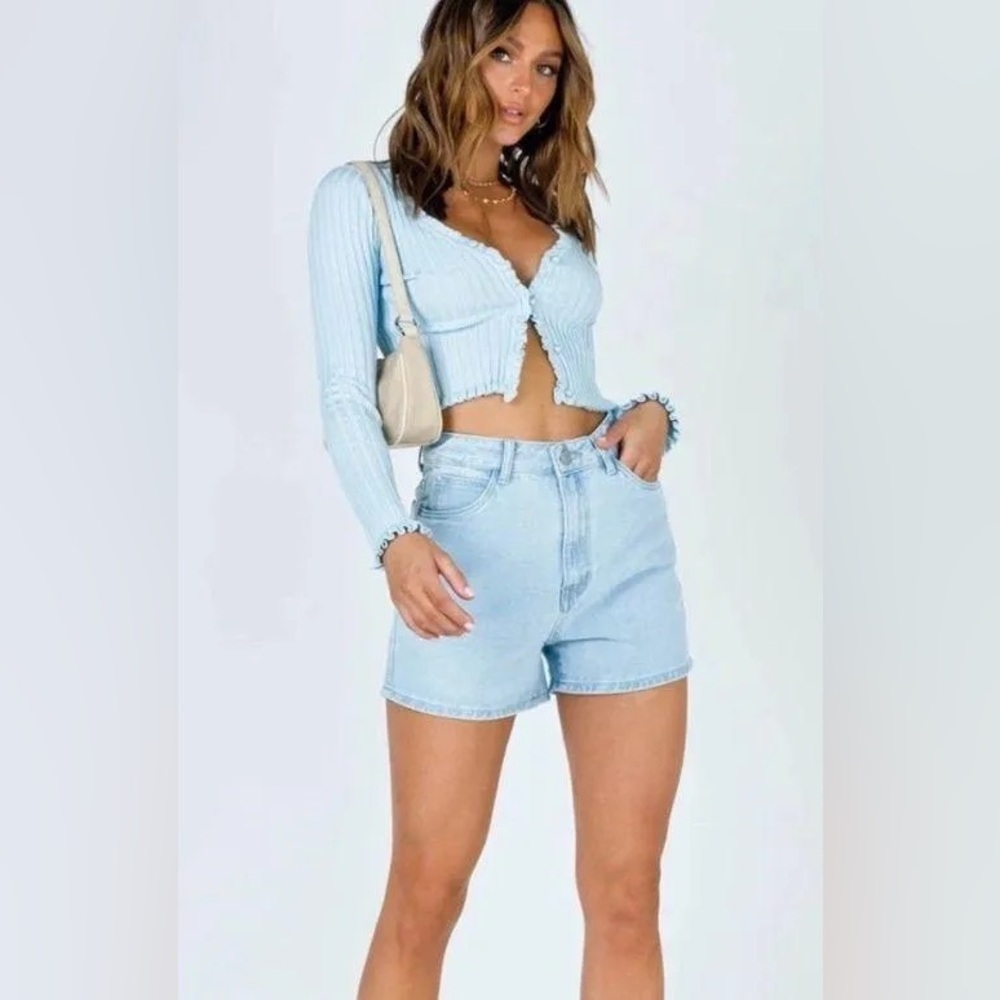 Princess Polly Light Blue Ribbed Ruffle Trim Cardigan - Picture 5 of 9